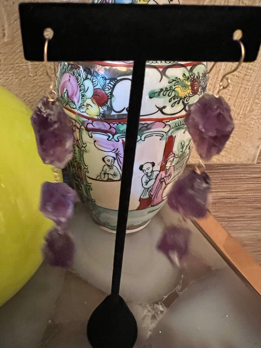 Rough Amethyst Waterfall Earring