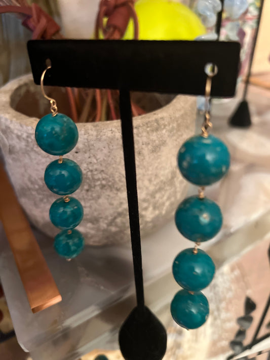 1950's Round Turquoise Bead Waterfall Earring